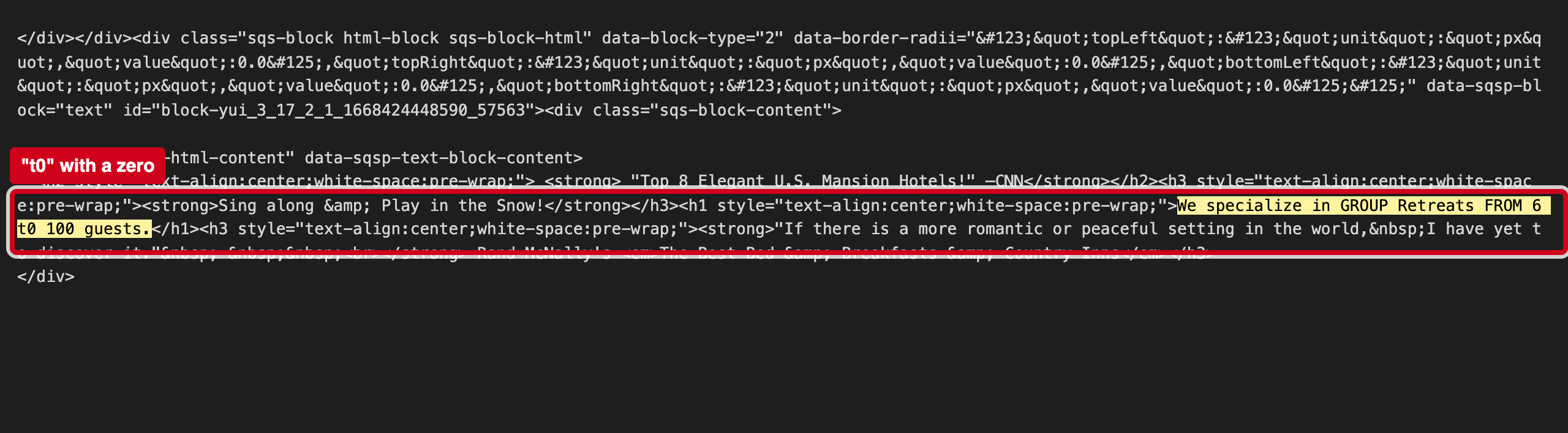 Screenshot: A typo in your group-retreat headline