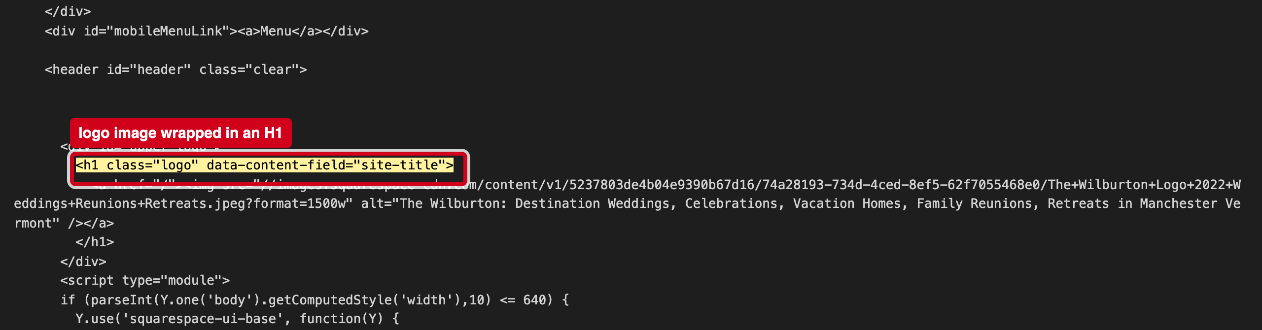 Screenshot: Three H1 headings, two of them the logo